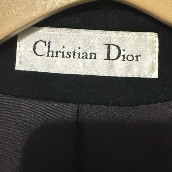 Vintage Christian Dior Loro Piana Black Lambswool Coat 60s Shawl Collar USA 14 - Picture 3 of 7